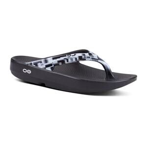 OOFOS OOLALA LIMITED Black Geo White Exclusive Comfort Sandals Women’s Sz 8
